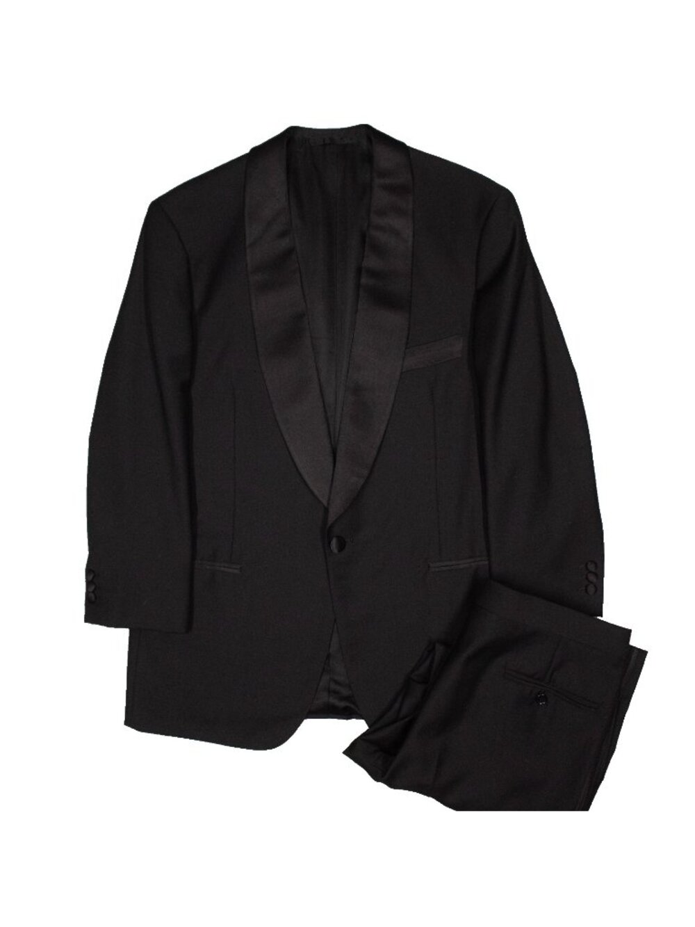 Vintage Bespoke Tuxedo 2pc Wool Shawl Collar Silk Trim Black 42R 36x30